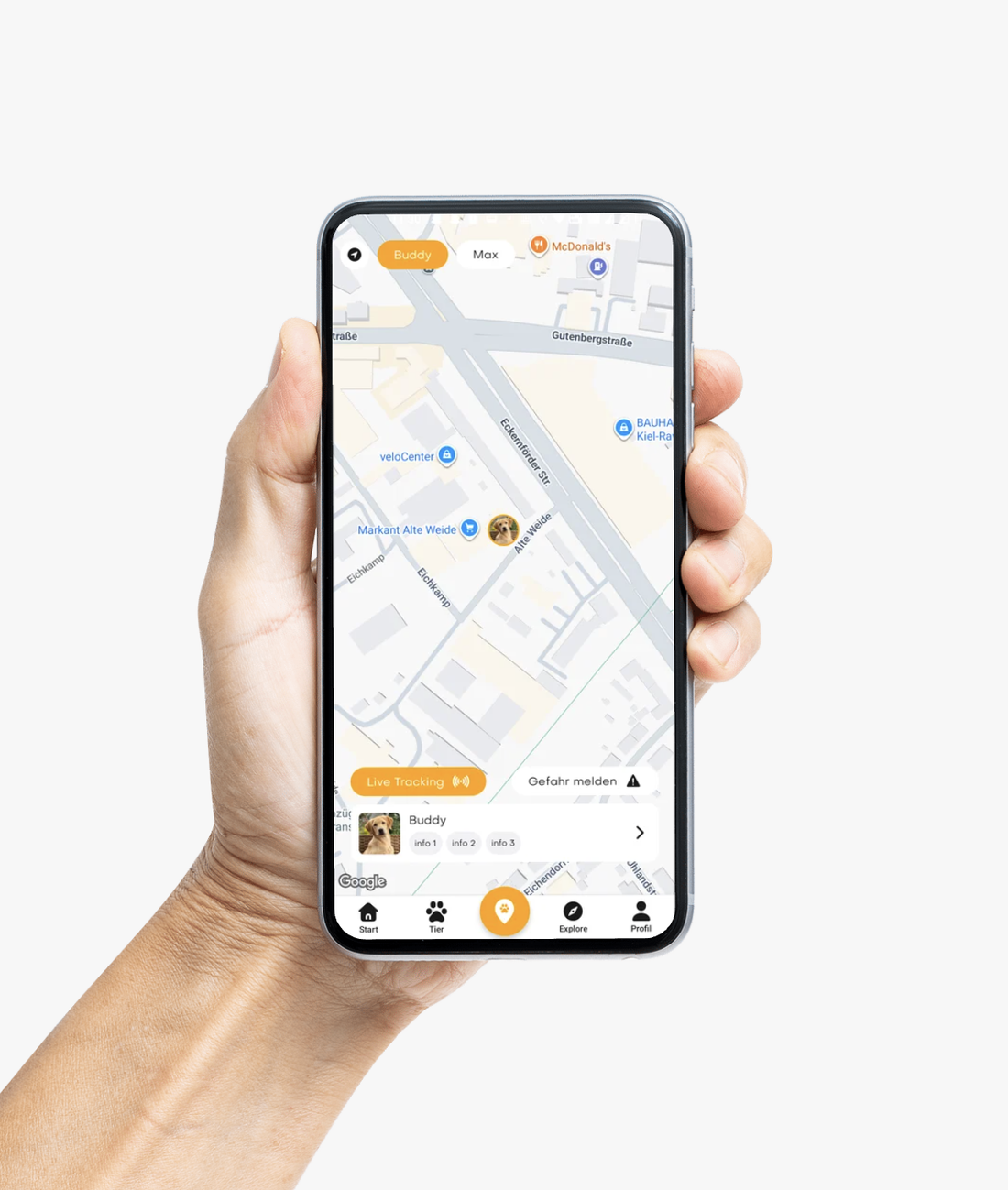nava App mit Live-Karte auf dem Smartphone